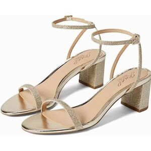 Badgley Mischka Dress Sandals Womens Size 8.5 Gold Ankle Strap Open Toe Shoes